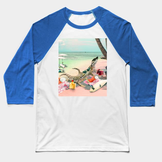 Funny Bearded Dragon Lizard Beach Baseball T-Shirt by Random Galaxy